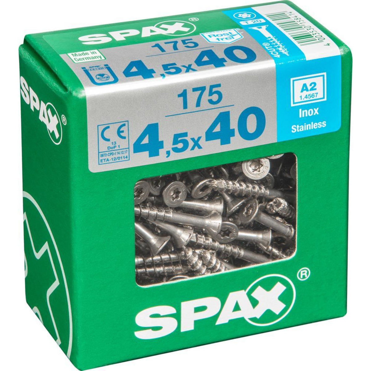 CENTRALE BRICO Lot de 175 vis inox tête fraisée torx SPAX, Diam.4.5 mm x L.40 mm