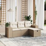 VIDAXL Salon de jardin avec coussins 4 pcs beige resine tressee