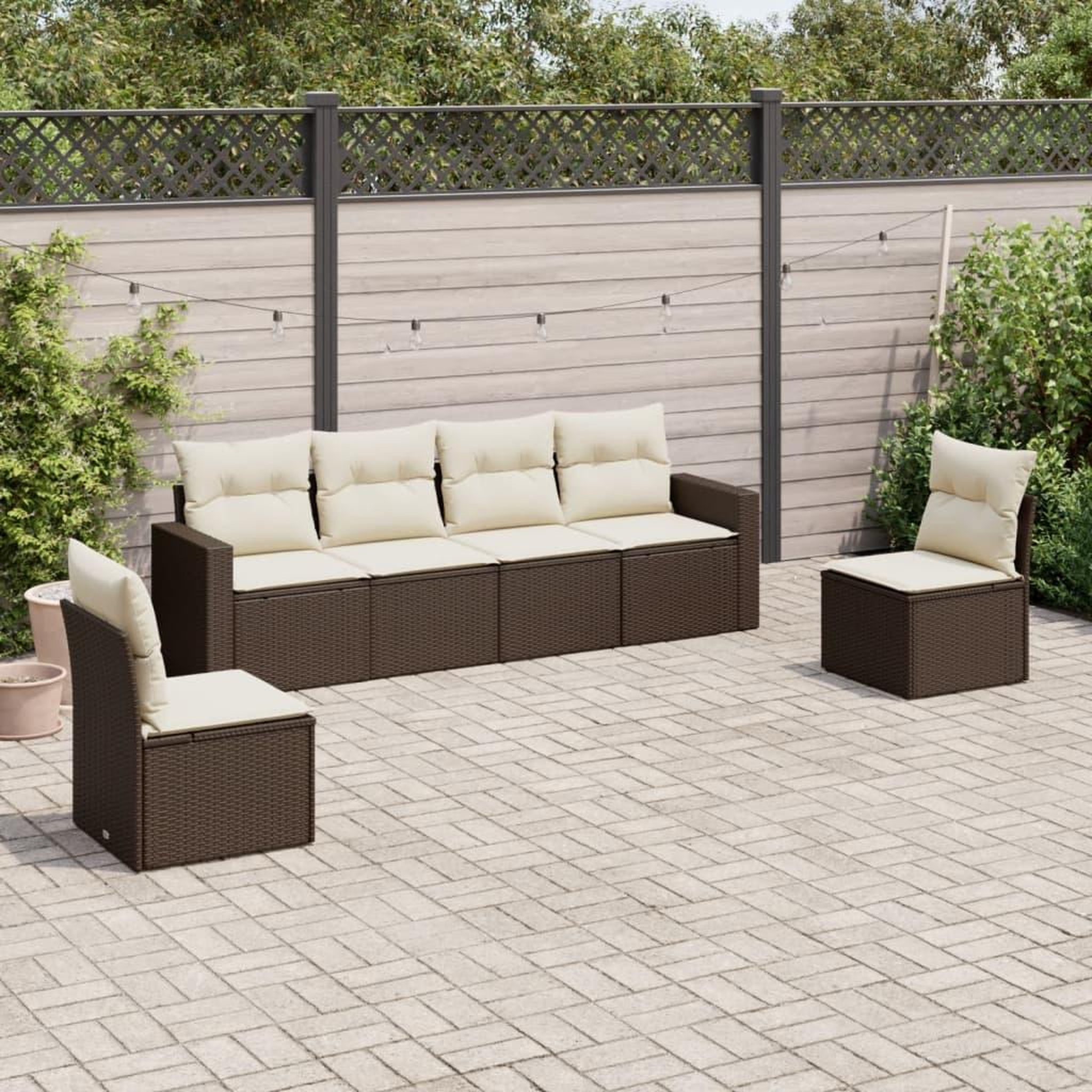 VIDAXL Salon de jardin avec coussins 6 pcs marron resine tressee