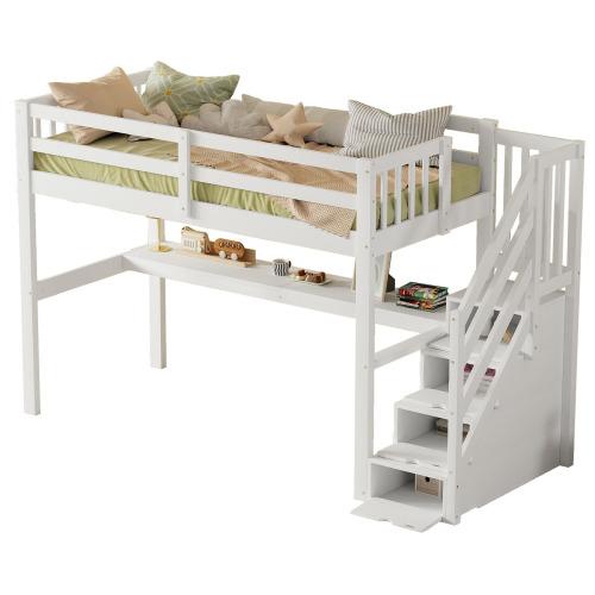 MERAX Lit combiné enfant 90x200 cm coloris blanc pin