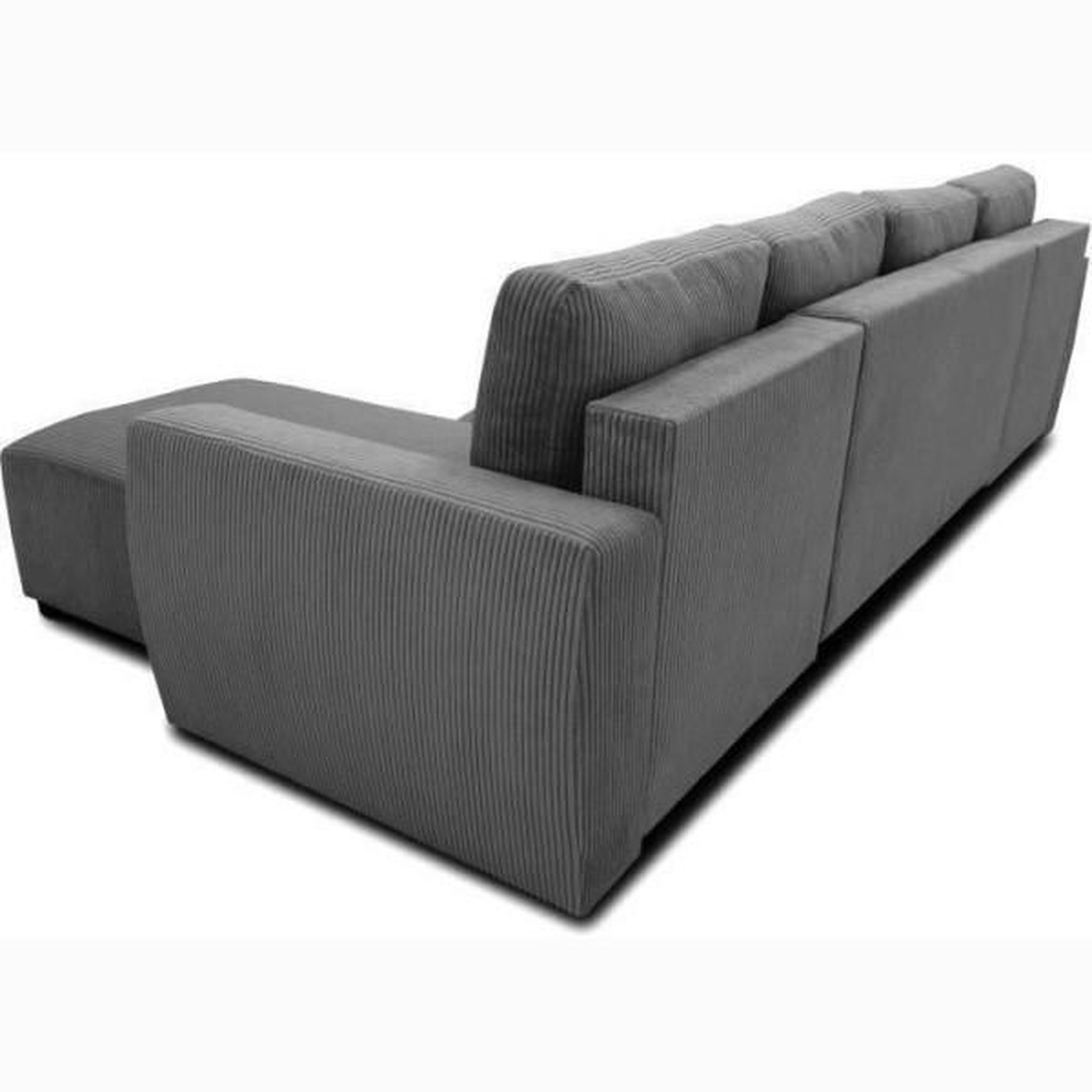 Voir la diapositive 6 : MARKET24 Canapé d'angle convertible panoramique PHARELL 5/6 places - Tissu velours côtelé anthracite - Coffre de rangement - L297xP155