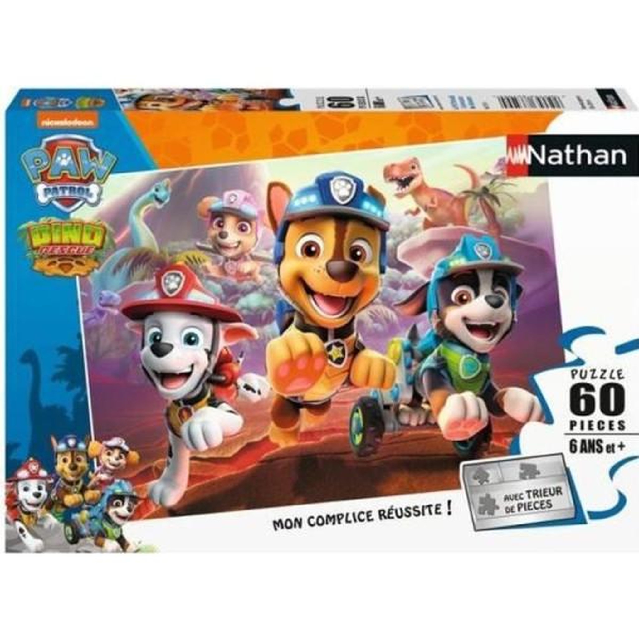Nathan Nathan - puzzle 60 pieces - pat'patrouille a la rescousse des dinosaures - puzzle enfant + trieur - des 6 ans