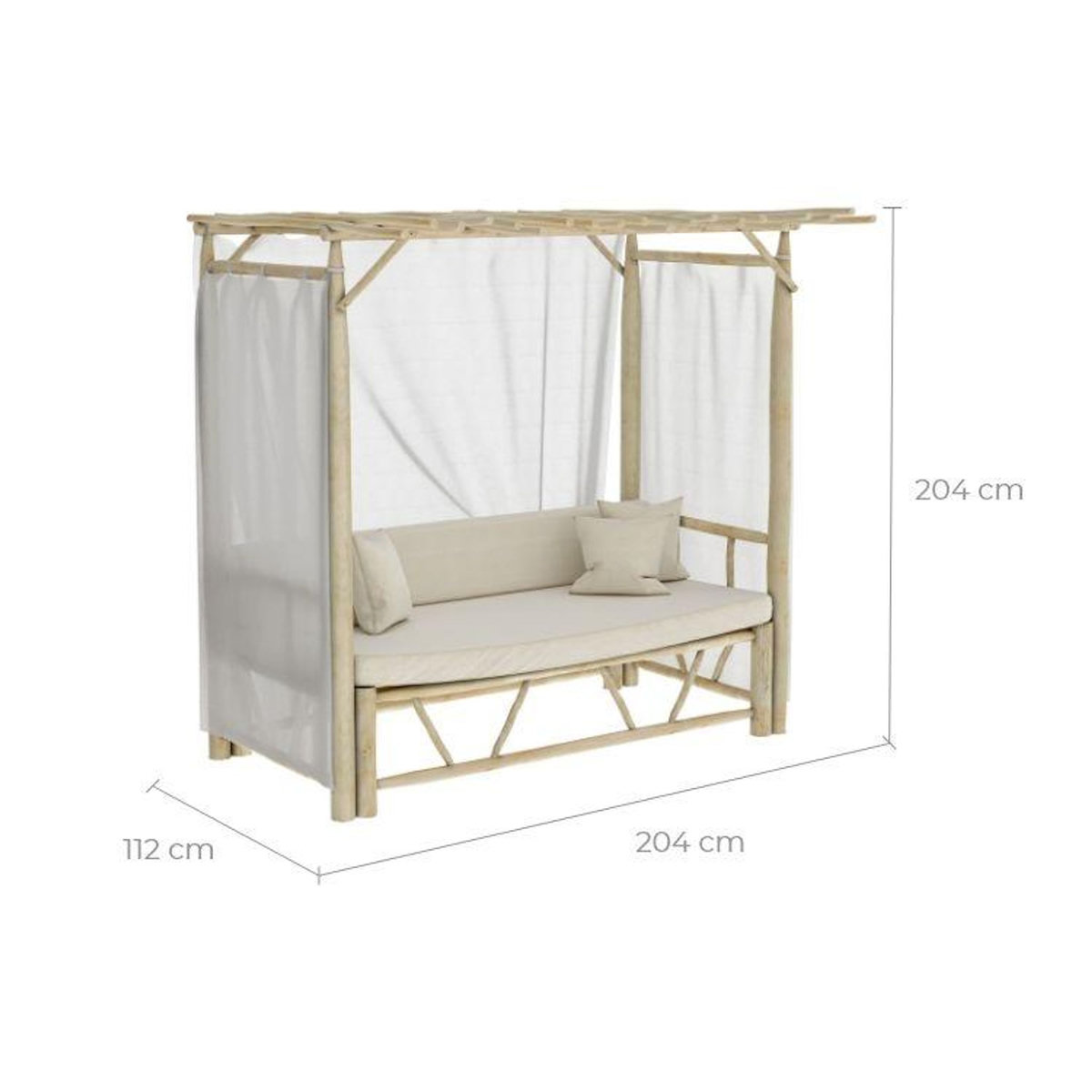 Rendez vous déco Lit à baldaquin d'extérieur en branche de teck et toile-Tika