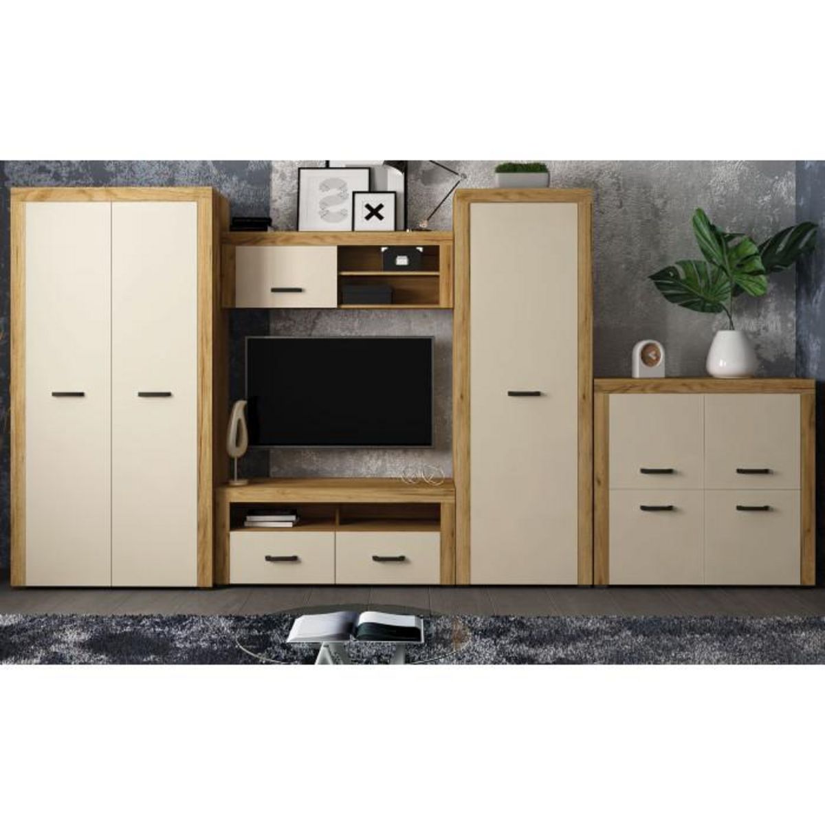 Paris Prix Meuble TV 2 Tiroirs  Varoy  120cm Chêne Clair