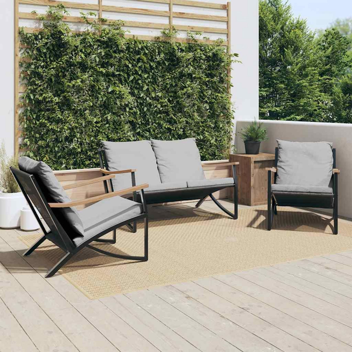 VIDAXL Ensemble de meubles de balcon avec coussins 3 pcs noir acier