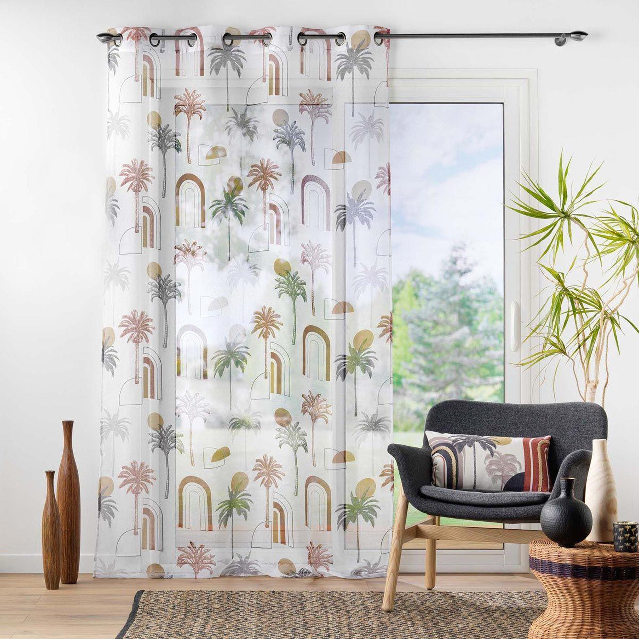 Voir la diapositive 4 : Douceur d'Intérieur Rideau voilage à œillets  cocotis  140x240cm multicolore