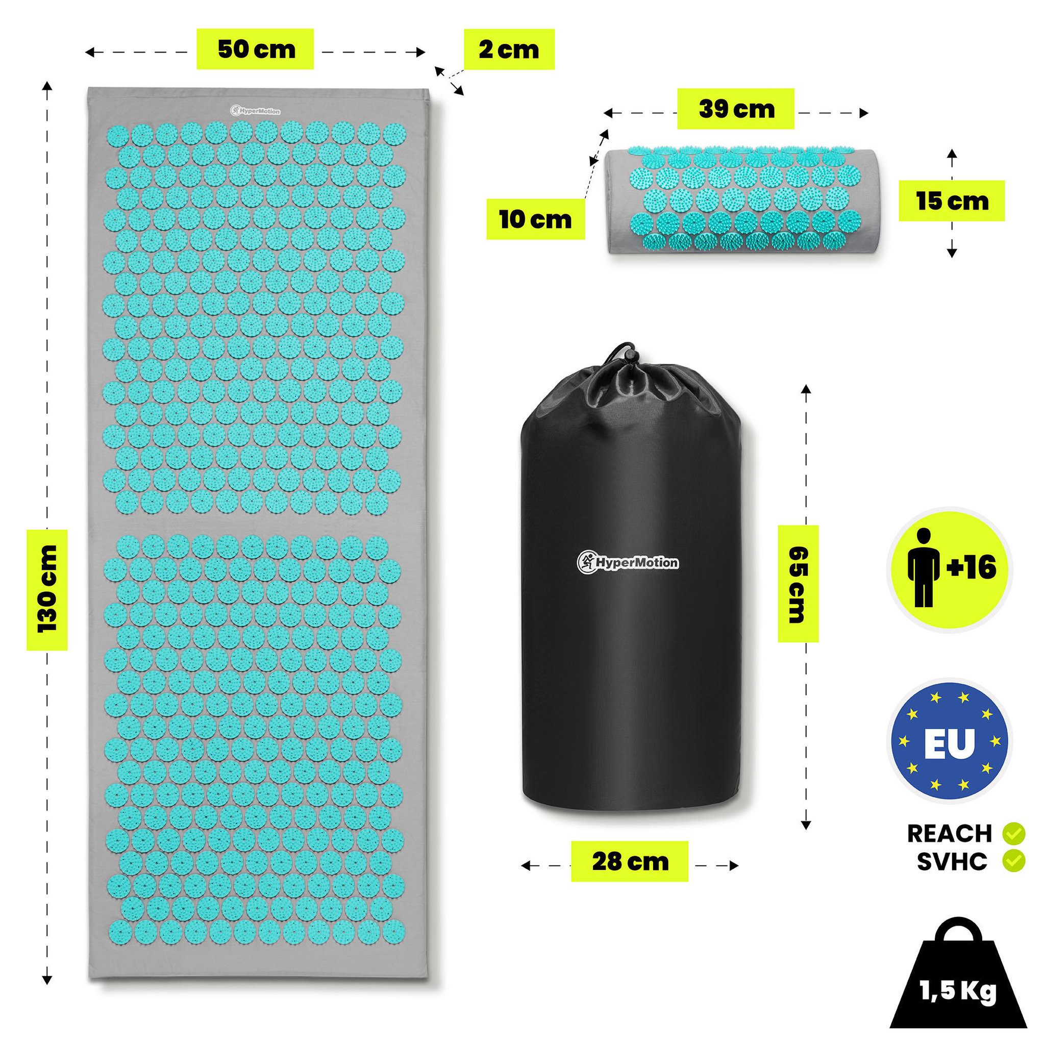 Voir la diapositive 3 : HYPERMOTION Kit Acupression XL HyperMotion Tapis 130 cm Coussin Housse Gris Menthe Adulte