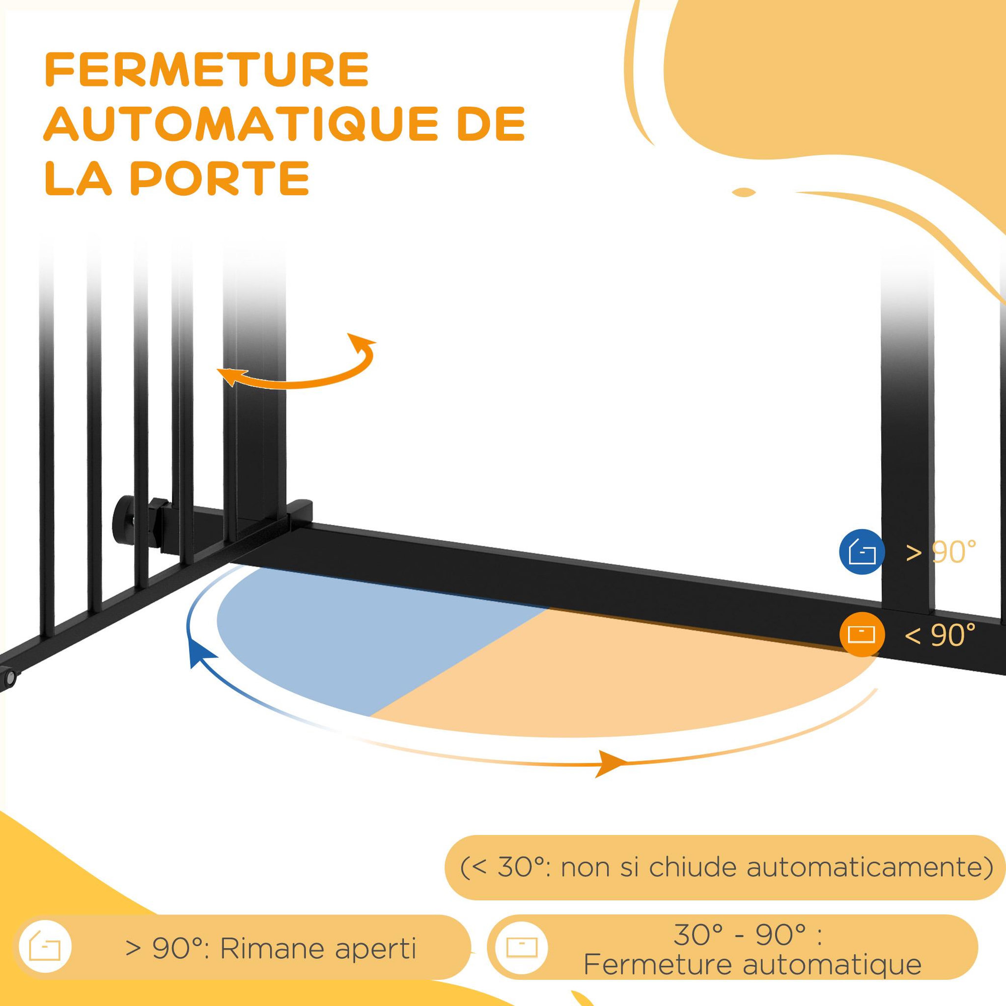 Voir la diapositive 5 : PAWHUT Barrière de sécurité pour chien - barrière à pression extensible - double système de verrouillage - acier noir