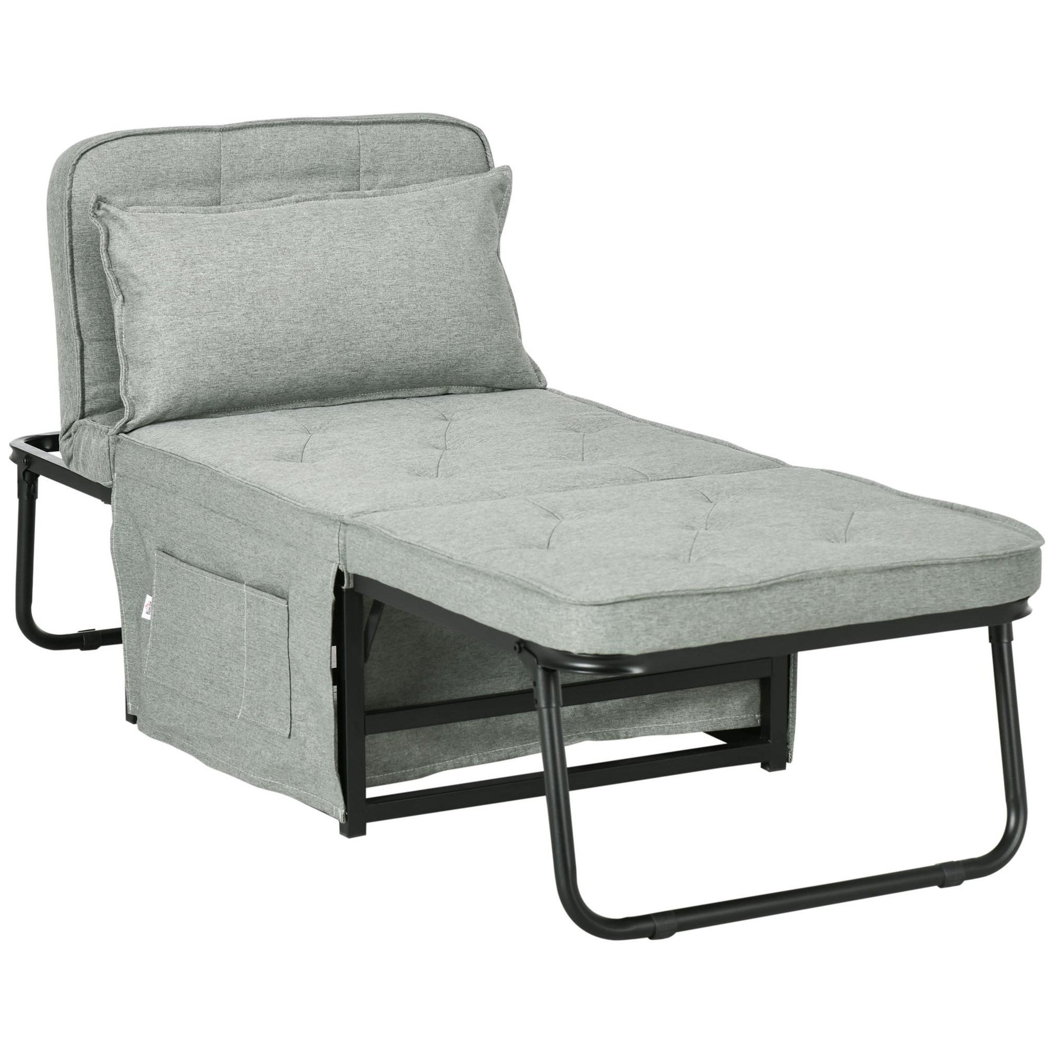 Voir la diapositive 1 : HOMCOM Fauteuil chaise longue lit pouf 4 en 1 dossier inclinable 5 niveaux repose-pied rabattable châssis acier noir tissu gris