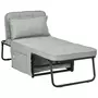 HOMCOM Fauteuil chaise longue lit pouf 4 en 1 dossier inclinable 5 niveaux repose-pied rabattable châssis acier noir tissu gris