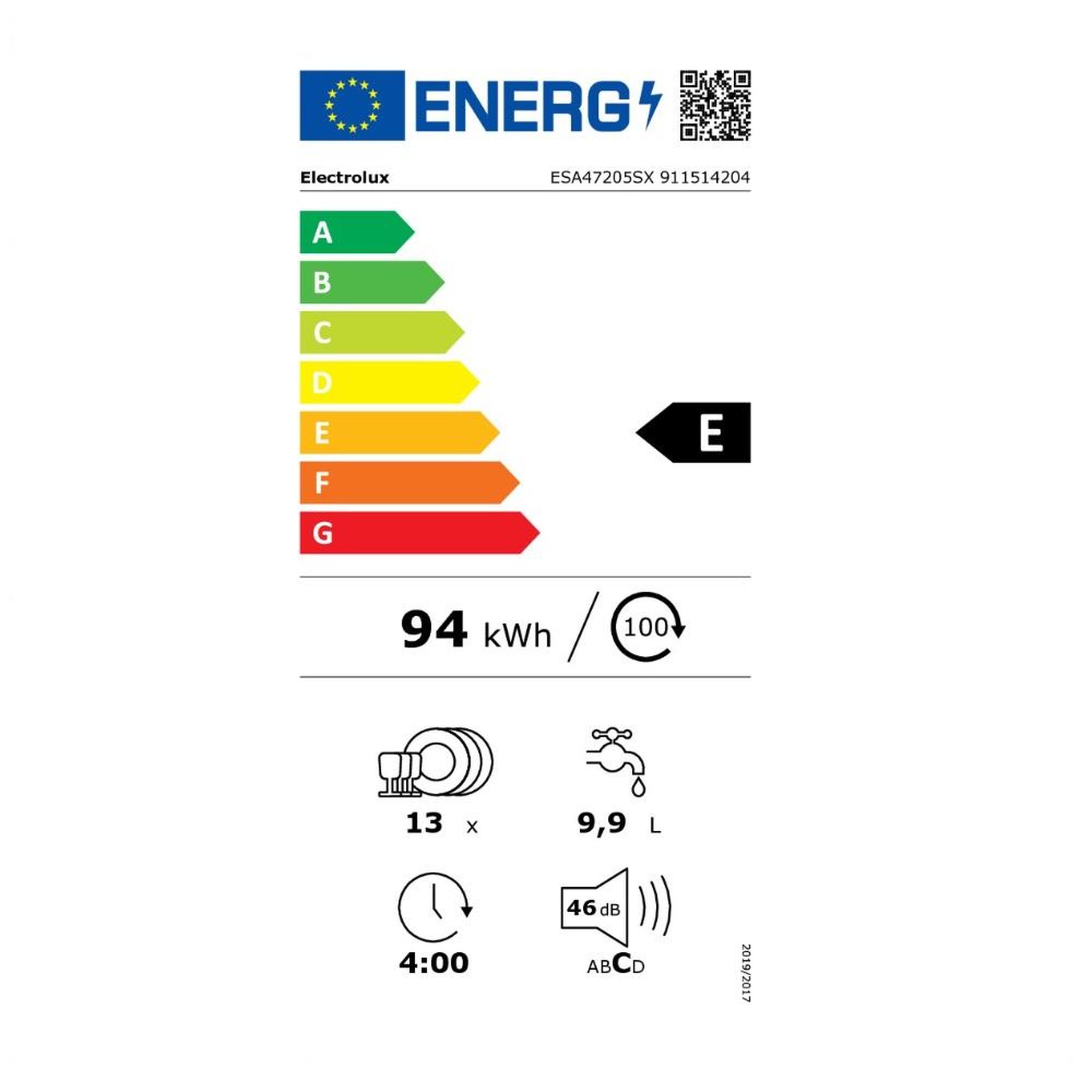 Voir la diapositive 2 : ELECTROLUX Lave-vaisselle 60cm 13 couverts 46db - esa47205sx