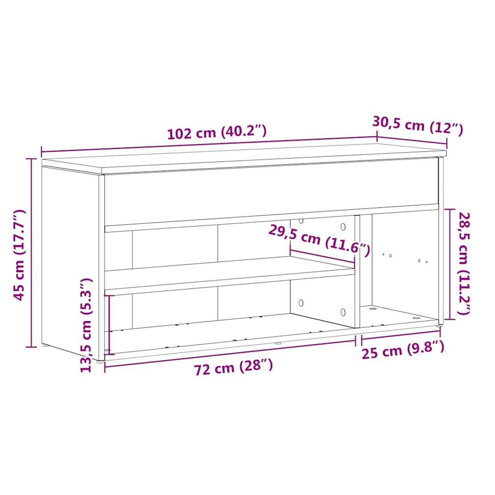 Voir la diapositive 6 : VIDAXL Banc a chaussures chene artisanal 102x30,5x45cm bois ingenierie
