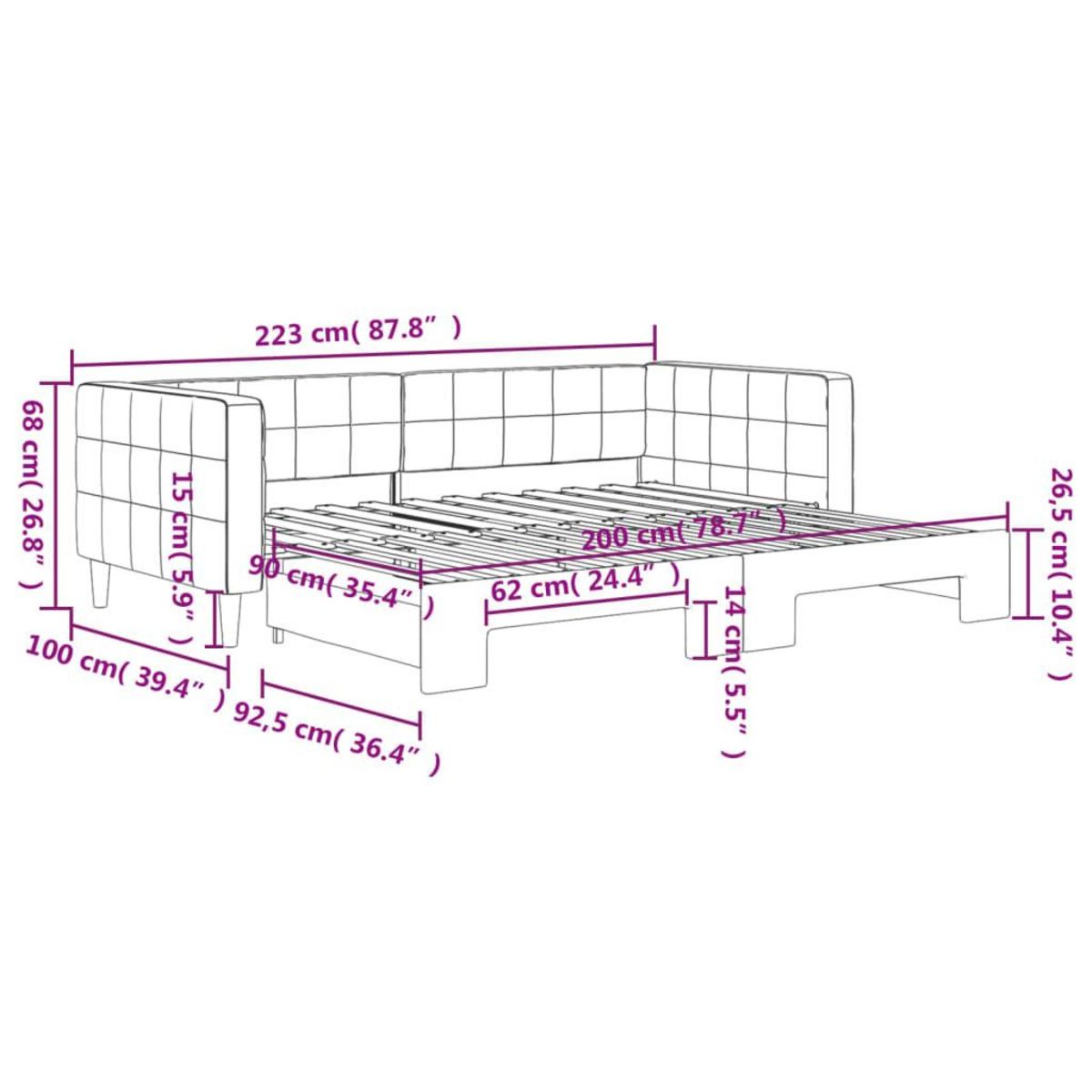 VIDAXL Lit de jour avec gigogne sans matelas rose 90x200 cm