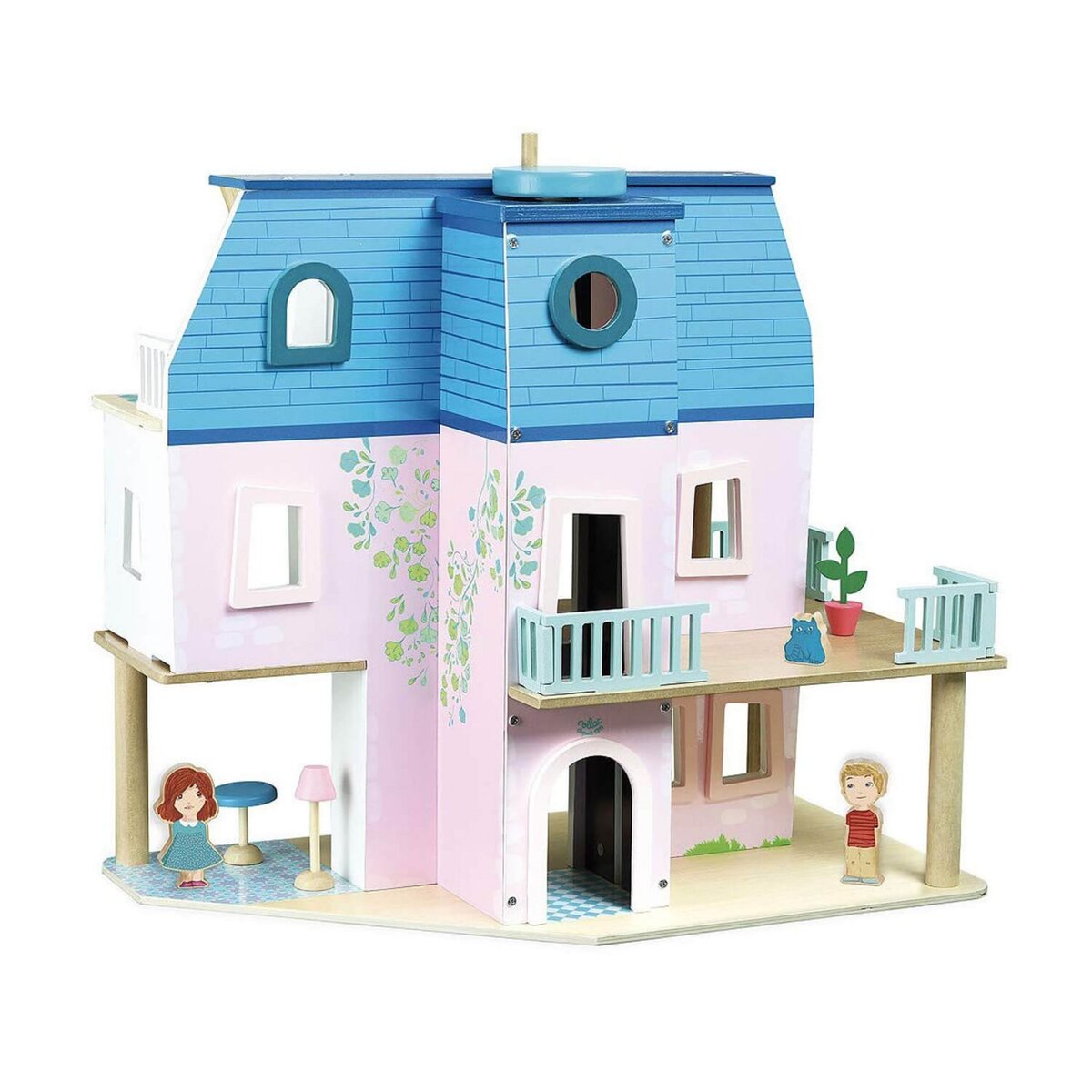 Maison de poupée en bois blanc et rose blanc Homcom