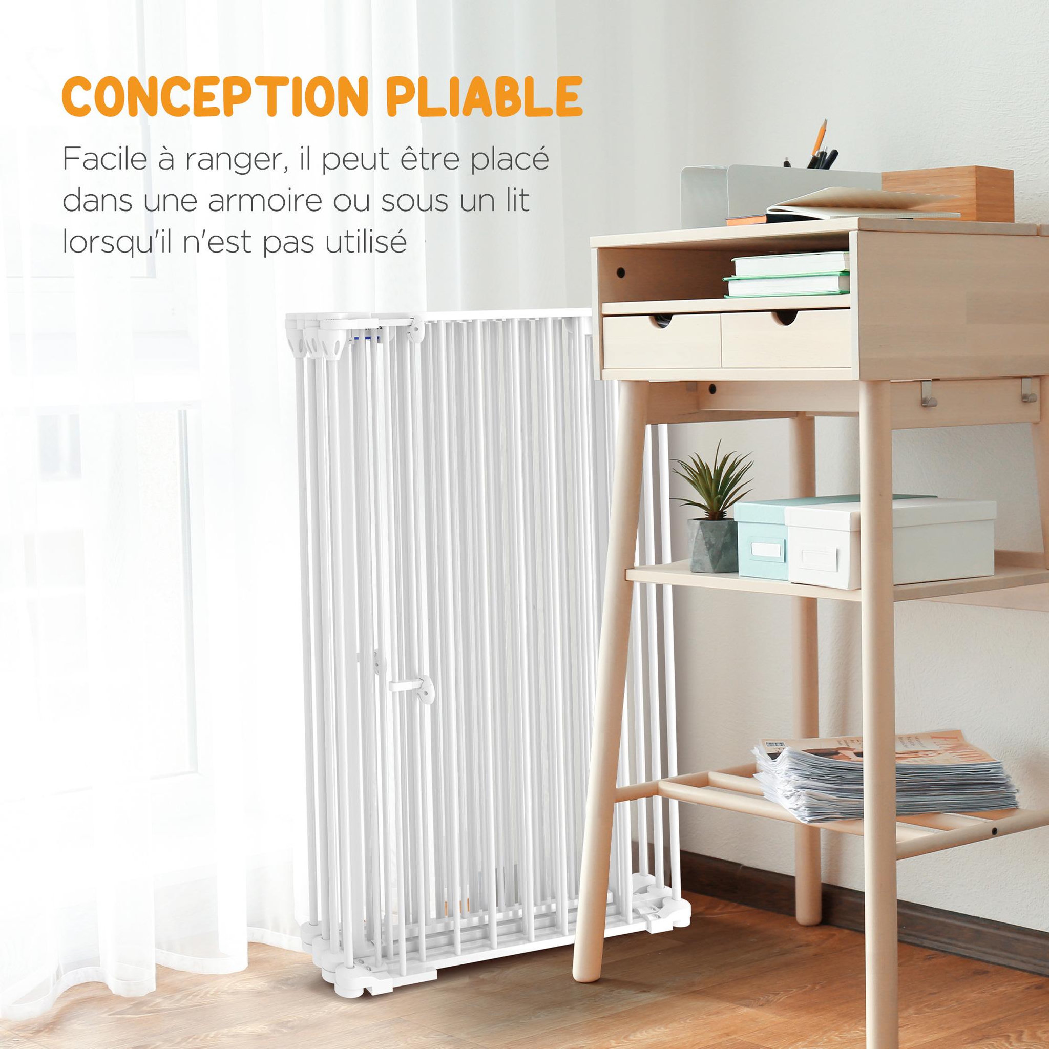 Voir la diapositive 6 : PAWHUT Barrière de sécurité parc enclos chien modulable pliable porte verrouillable intégrée 6 panneaux acier pp blanc