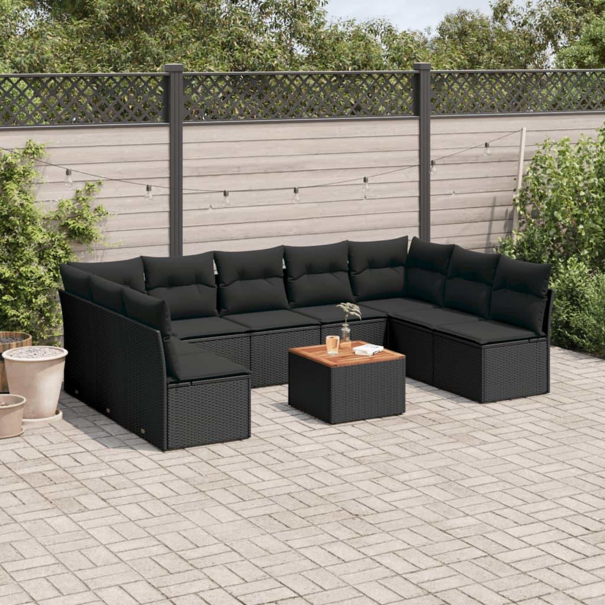 VIDAXL Salon de jardin 10 pcs avec coussins noir resine tressee