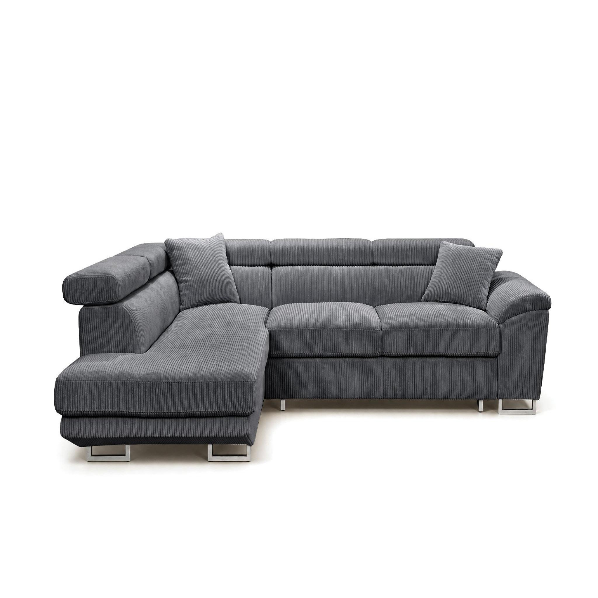 Voir la diapositive 1 : BEST MOBILIER Baoji - canapé d'angle gauche 5 places convertible avec têtières et coffre en velours côtelé