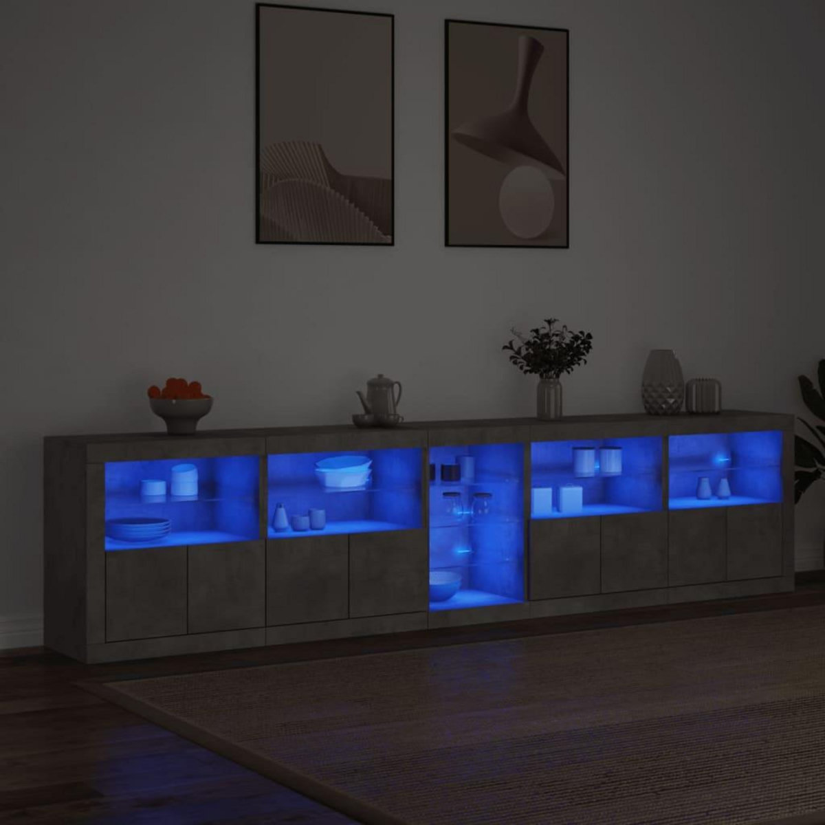 VIDAXL Buffet avec lumieres LED gris beton 283x37x67 cm