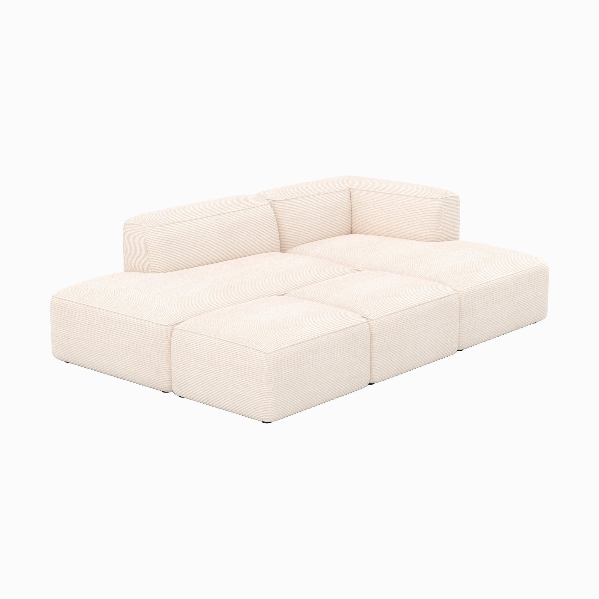 MAISON PAVANE Canapé modulable en velours côtelé blanc 4 places avec 2 poufs-mina