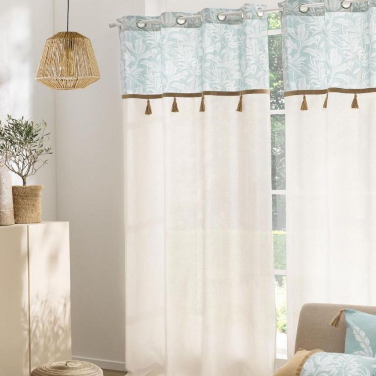 Paris Prix Rideau à Œillets Avec Pompons  Hera  140x240cm Menthe