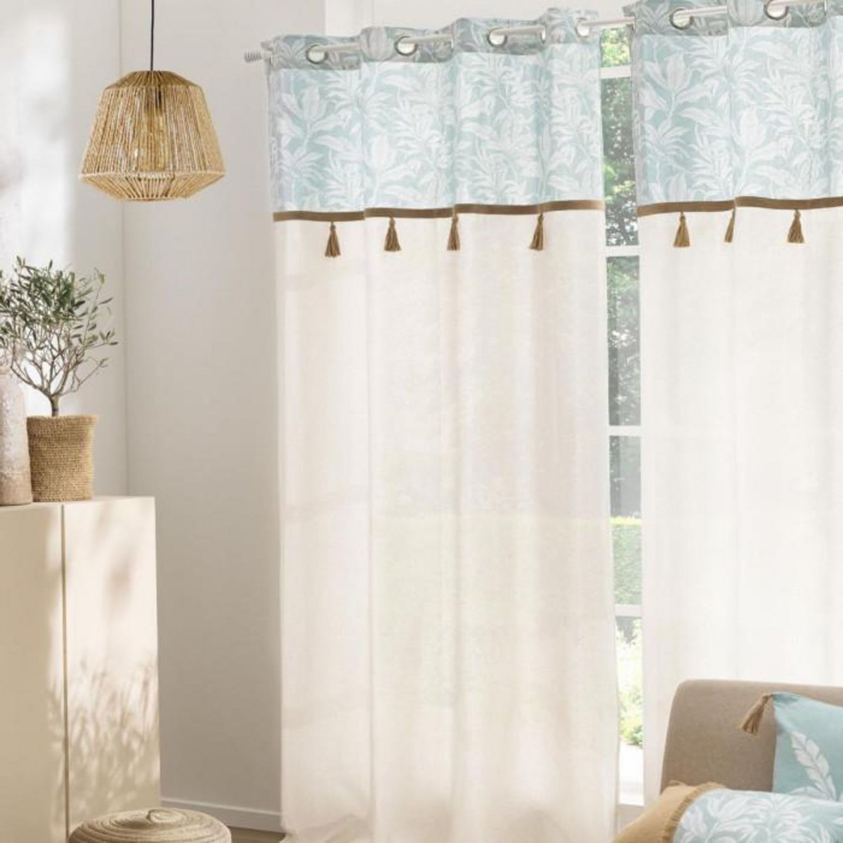 Paris Prix Rideau à Œillets Avec Pompons  Hera  140x240cm Menthe