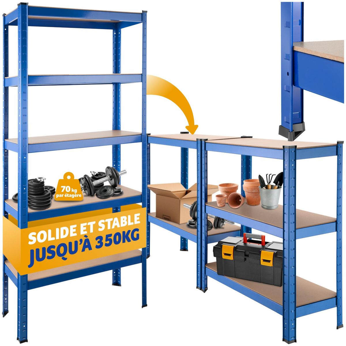 tectake Étagère charge lourde avec 5 tablettes bleu