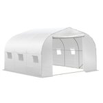 OUTSUNNY Serre tunnel de jardin dim. 3,5L x 3l x 2H m porte + 6 fenêtres enroulables acier galvanisé bâche PE haute densité blanc