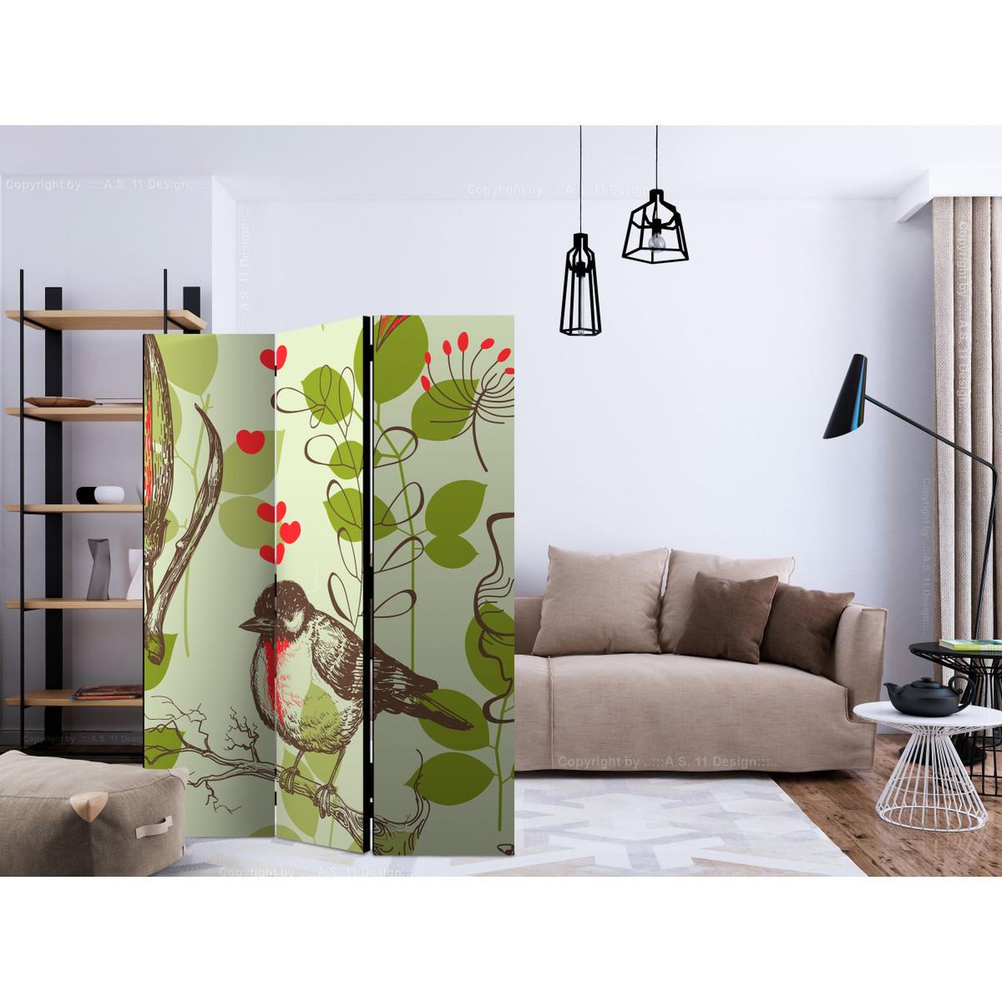 Voir la diapositive 2 : Paris Prix Paravent 3 volets  bird & lilies vintage pattern  135x172cm