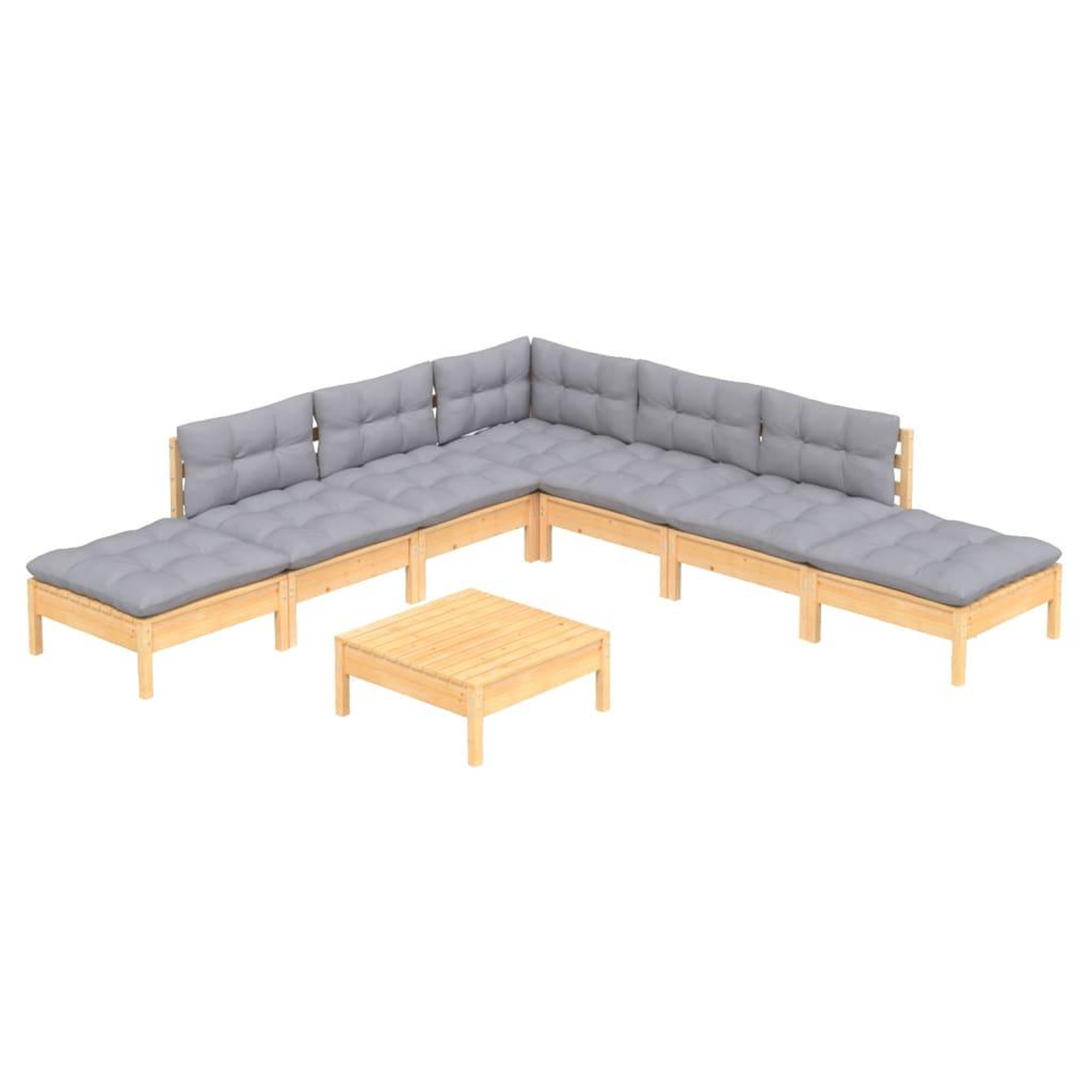 Voir la diapositive 3 : VIDAXL Salon de jardin 8 pcs avec coussins gris Bois de pin
