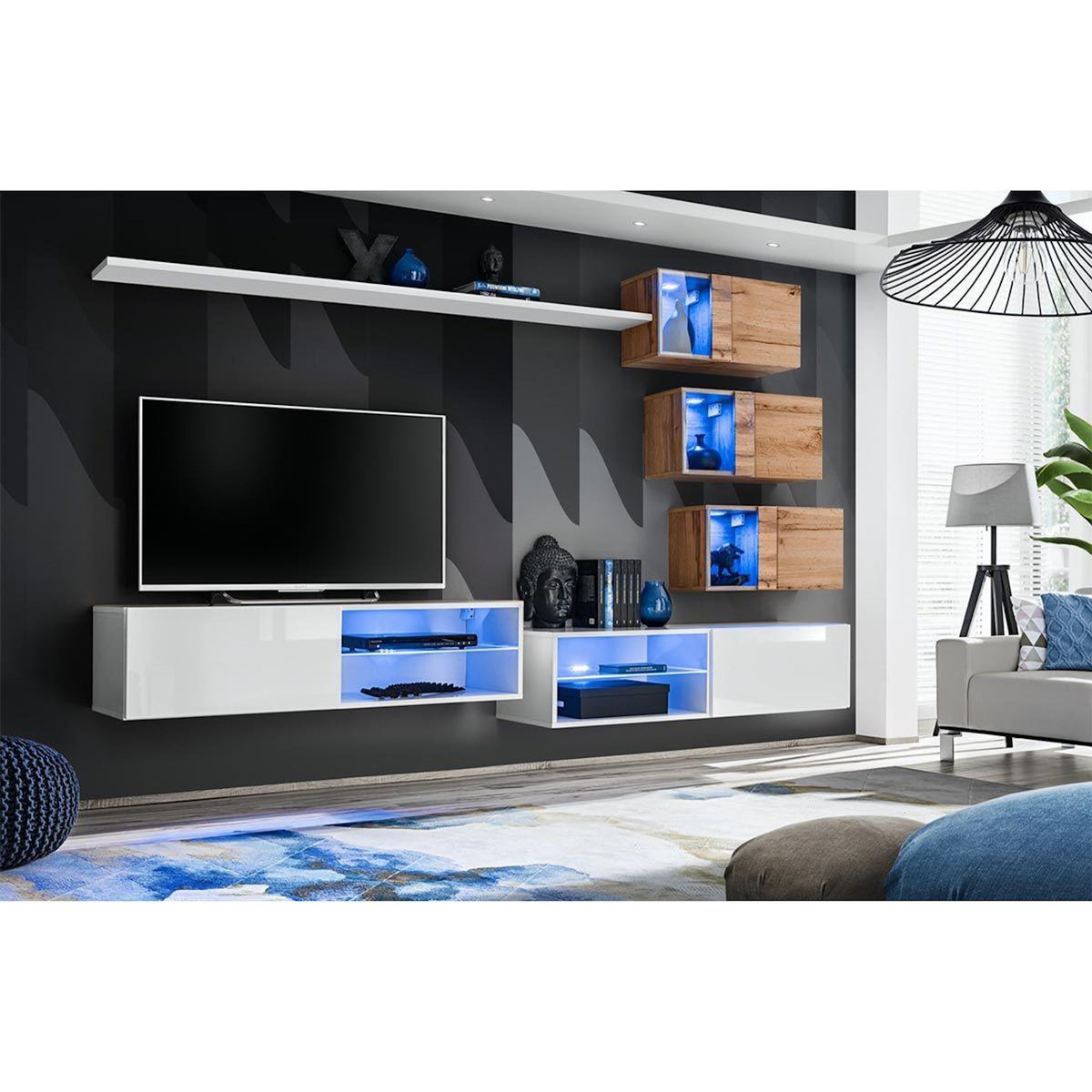 Paris Prix Ensemble Meuble TV  Switch XXIV  250cm Blanc & Naturel