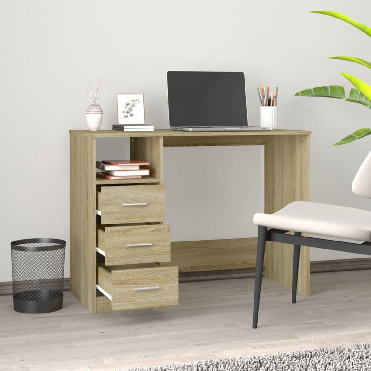 VIDAXL Bureau avec tiroirs Chene sonoma 102x50x76 cm Bois d'ingenierie