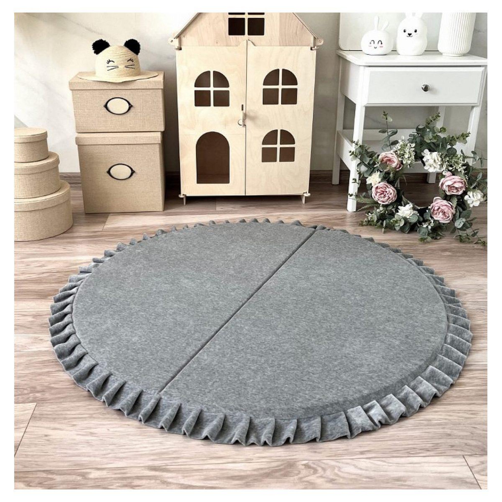 Voir la diapositive 2 : MONIO FOR KIDS Tapis de jeu pliable velours 105 rond gris