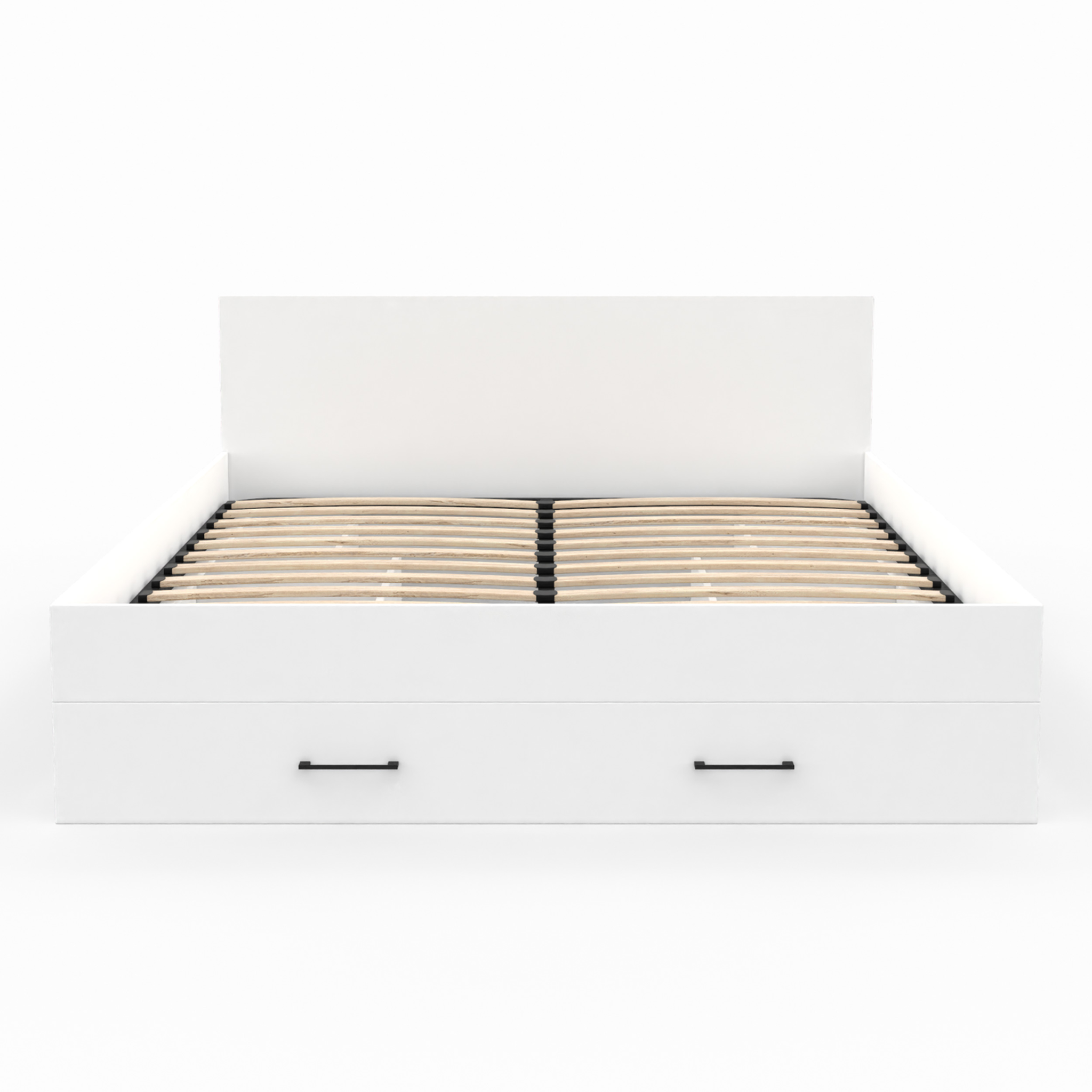 Voir la diapositive 3 : ID MARKET Lit double minea avec tiroirs + niches de rangement + tête de lit et sommier 140 x 190 cm blanc
