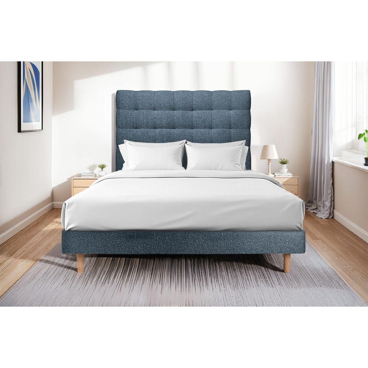 Sommeil de Plomb Lit avec tête de lit capitonnée bouclette et sommier kit - Hauteur totale : 29cm