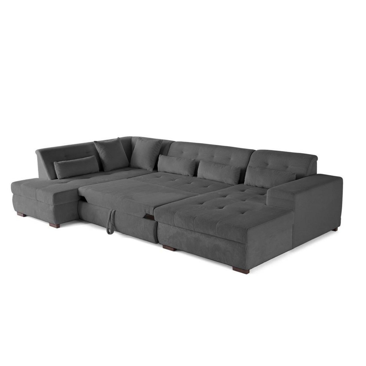 LISA DESIGN Vermont - canapé panoramique d'angle gauche - 7 places - convertible avec coffre - en velours côtelé