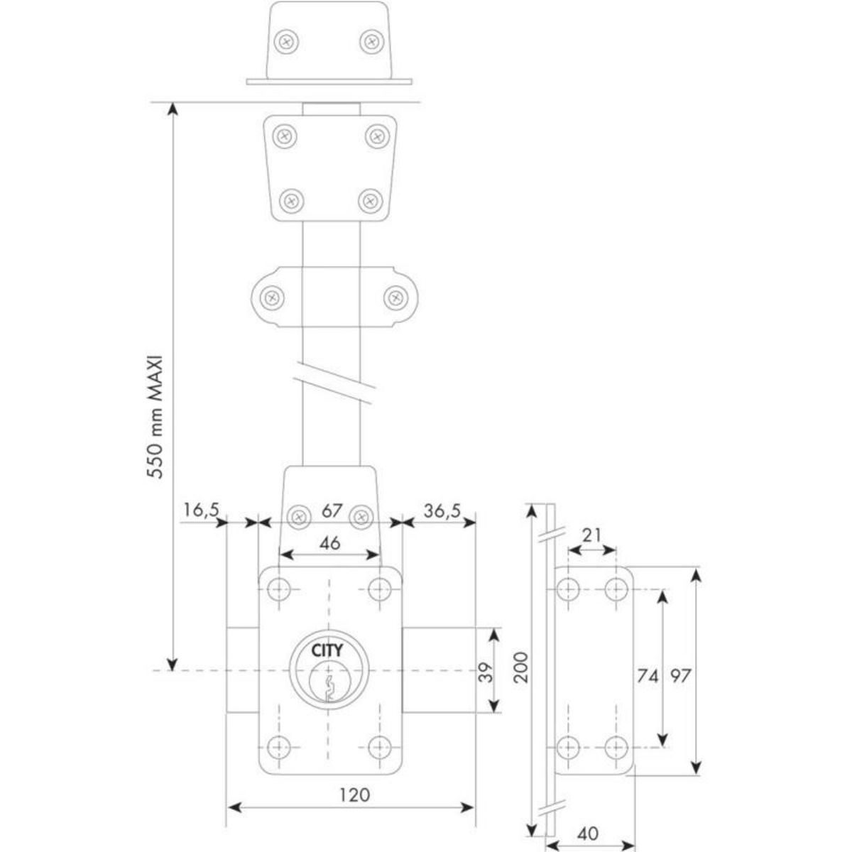 ISEO Verrou 2 points en applique Zenith 1523 à double entrée cylindre de 45mm droit ISEO 15230451.5