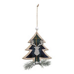 ATMOSPHERA Sujet de Noël  Sapin Tartan  17cm Bleu & Argent