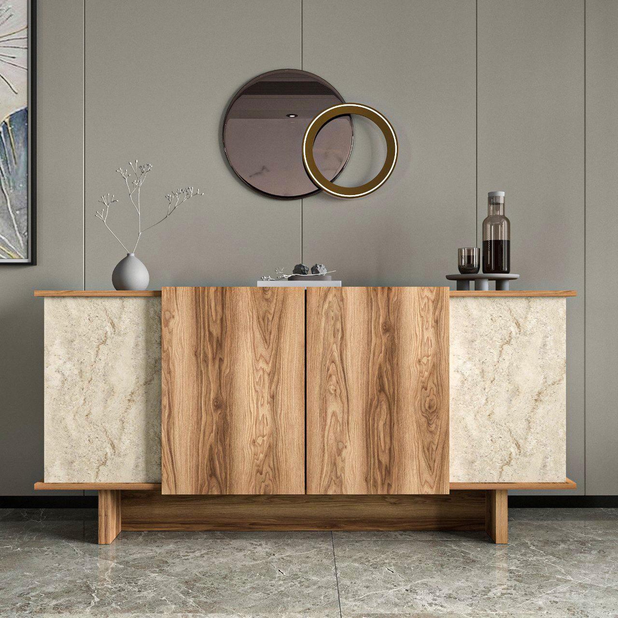 Voir la diapositive 2 : Habitat et Jardin Buffet en bois  diana  - 180 x 40 x 81 cm - travertin