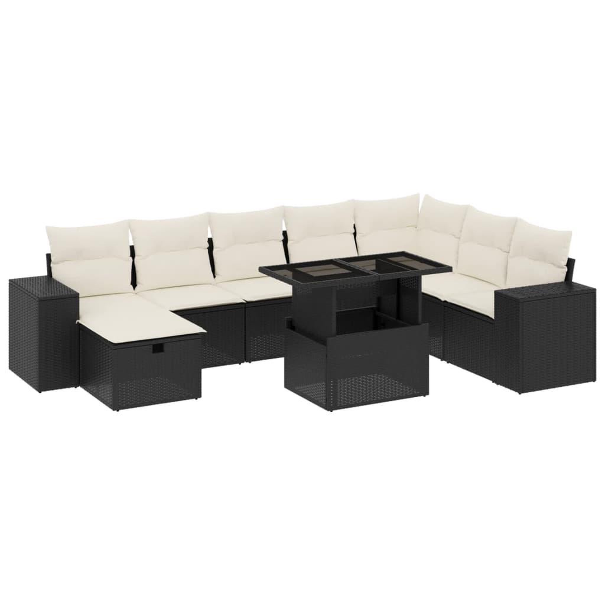 Voir la diapositive 2 : VIDAXL Salon de jardin 9 pcs avec coussins noir resine tressee