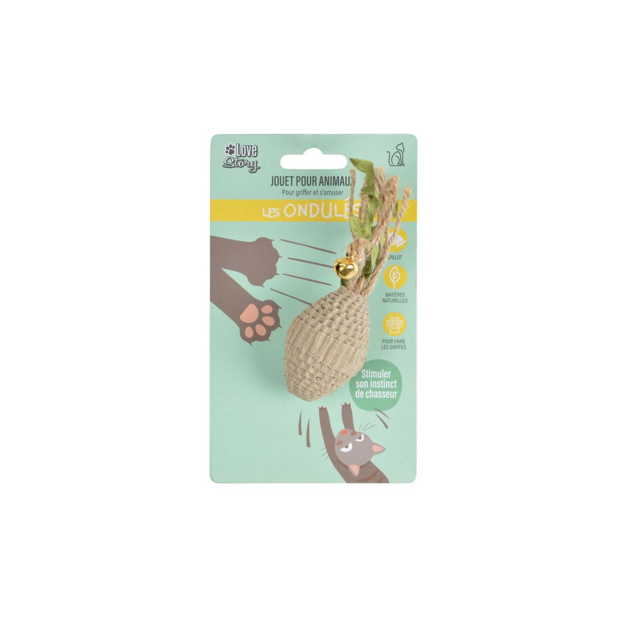 Voir la diapositive 3 : LOVE STORY Jouet pour chat  balle & ficelles  13cm naturel