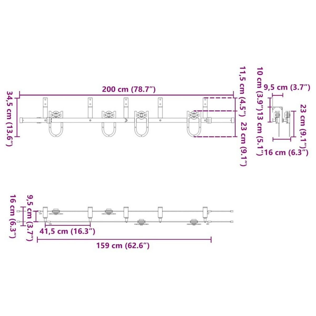VIDAXL Kit de quincaillerie de porte coulissante 200 cm Acier Noir