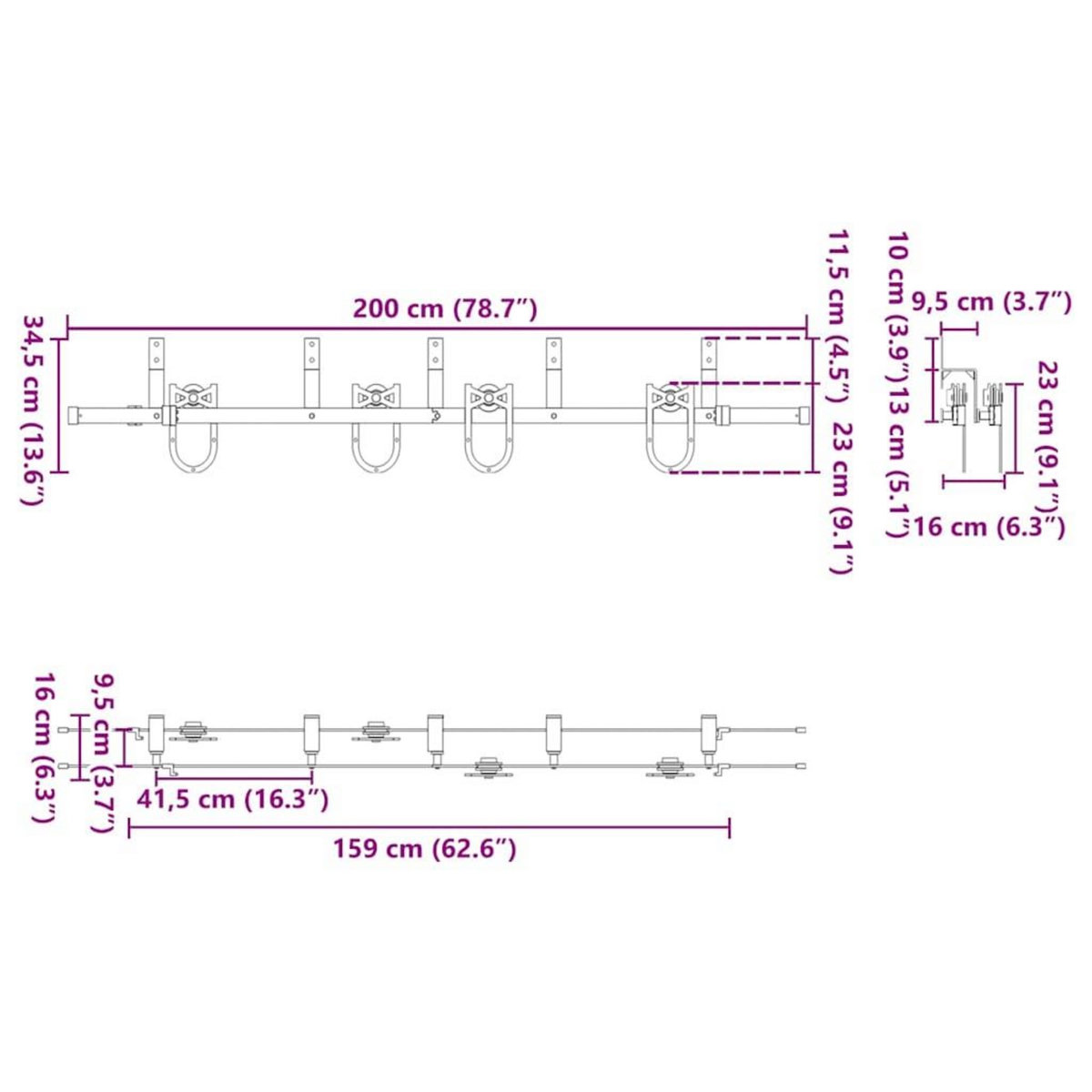 VIDAXL Kit de quincaillerie de porte coulissante 200 cm Acier Noir