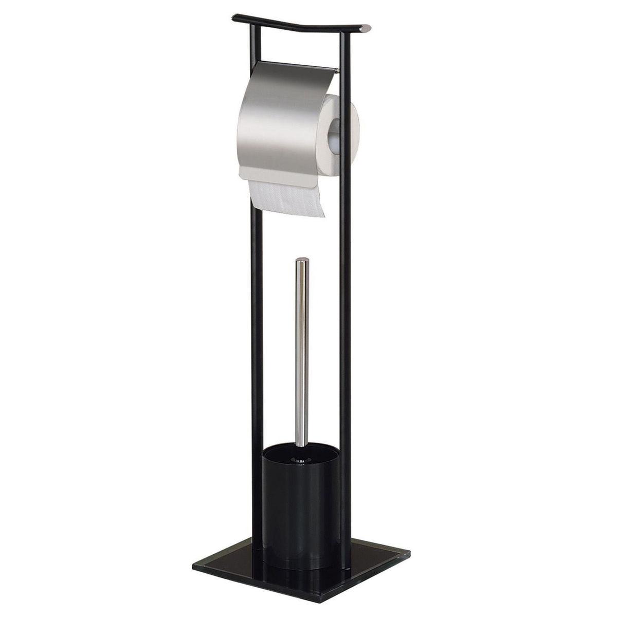 IDIMEX Porte-papier toilette dérouleur ONA avec brosse, métal et verre trempé noirs