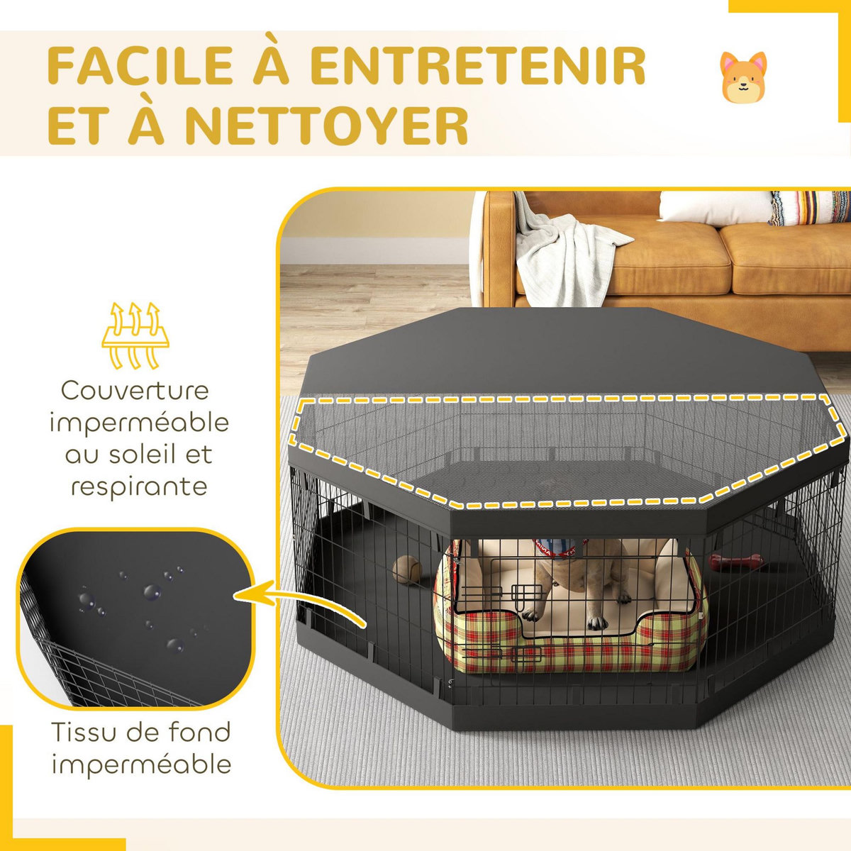 PAWHUT Parc enclos chien modulable intérieur 8 panneaux pliables - porte, bâche bas haut - acier noir