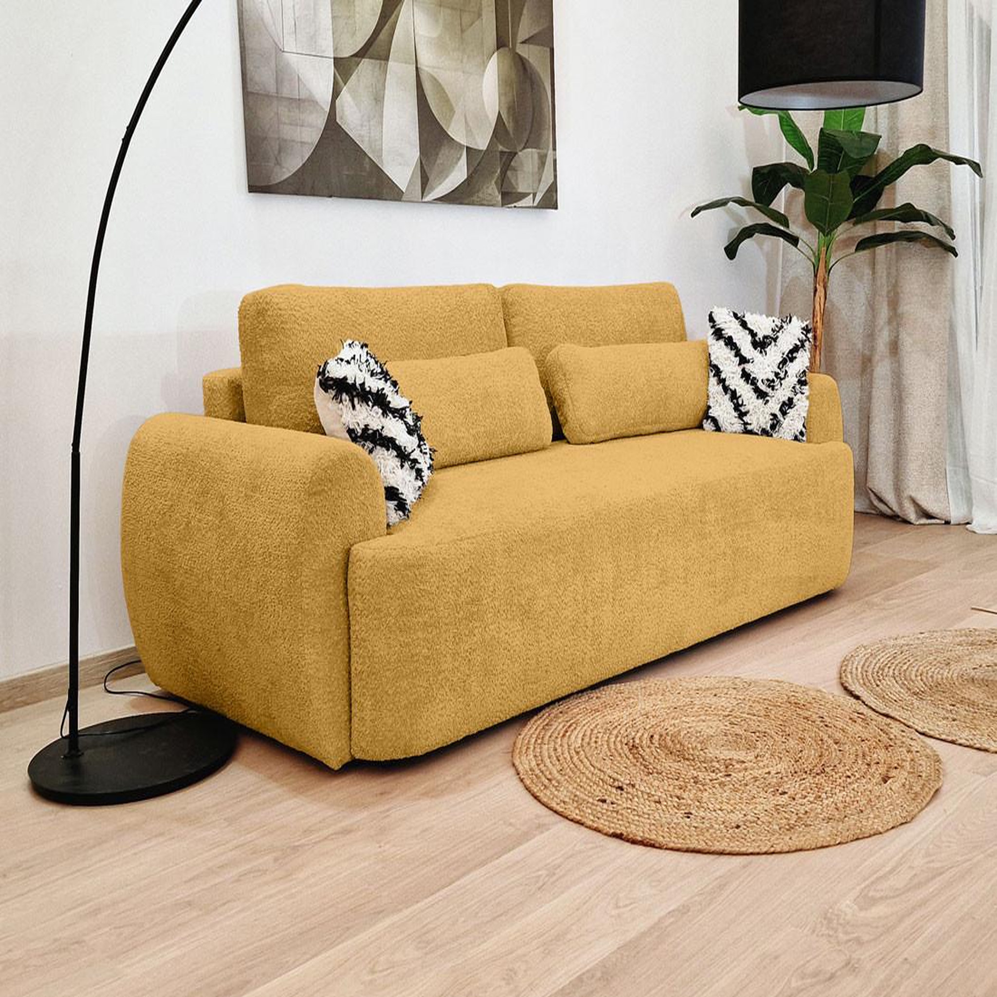 Voir la diapositive 5 : BEST MOBILIER Mahina - canapé droit 3 places - convertible avec coffre - en tissu bouclette