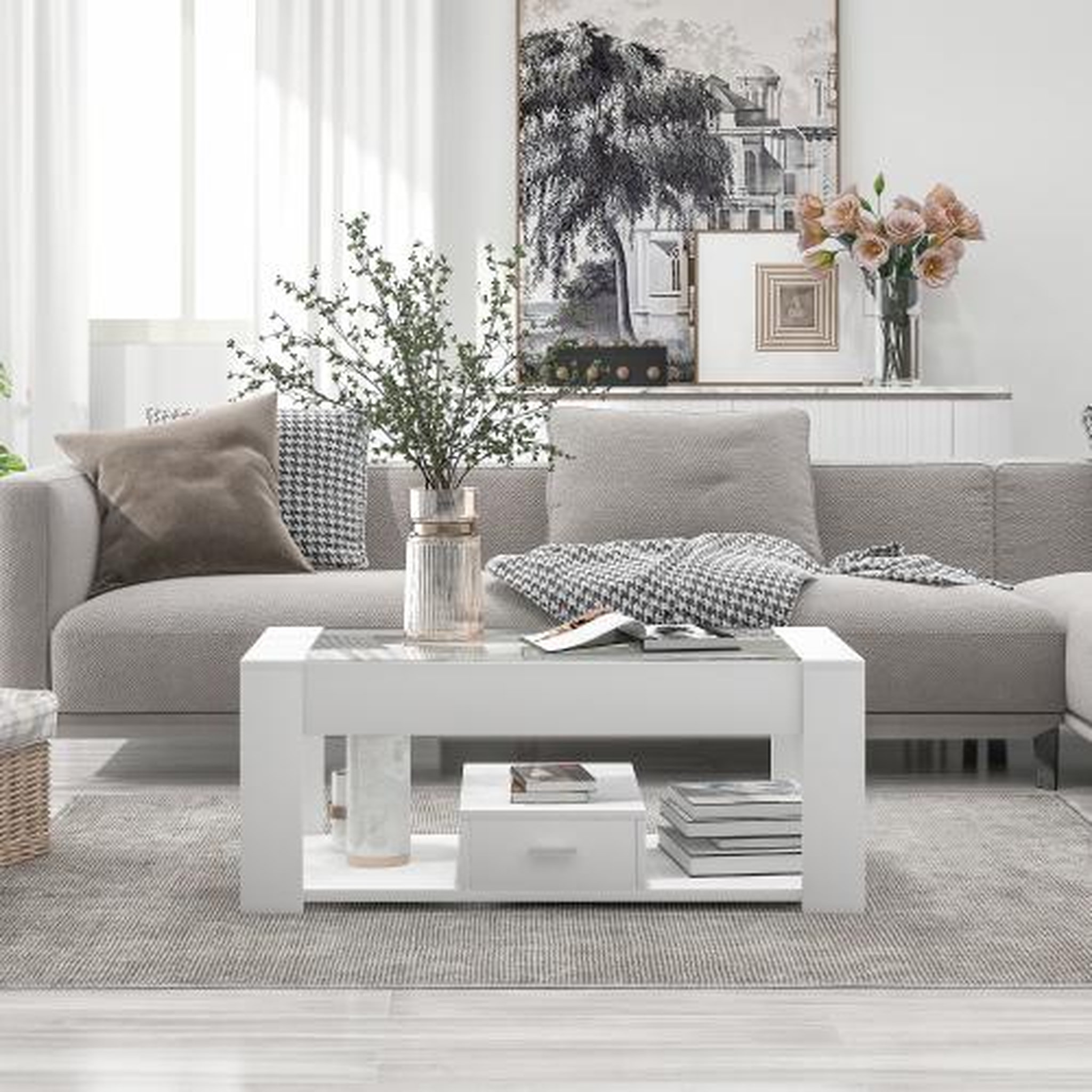 Voir la diapositive 2 : MERAX Table basse rectangulaire blanc avec 1 tiroir - 50x100 cm panneau de particules