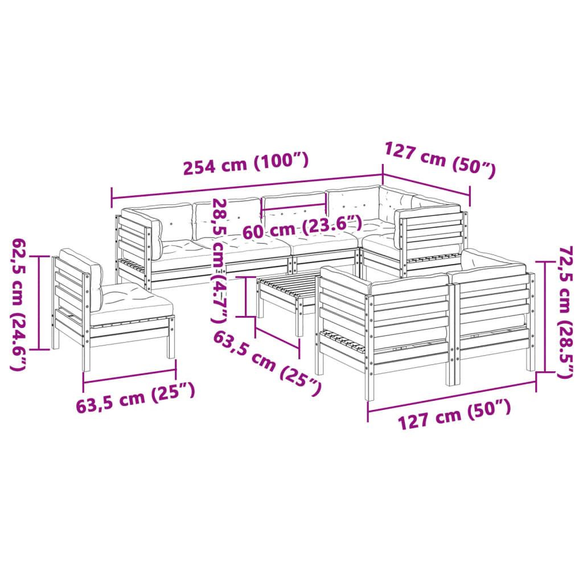 Voir la diapositive 6 : VIDAXL Salon de jardin 9 pcs avec coussins sapin de douglas solide
