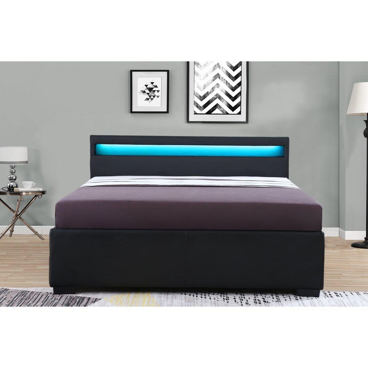 Habitat et Jardin Lit LED avec 4 tiroirs  Nico  - 140 × 190 cm - Noir