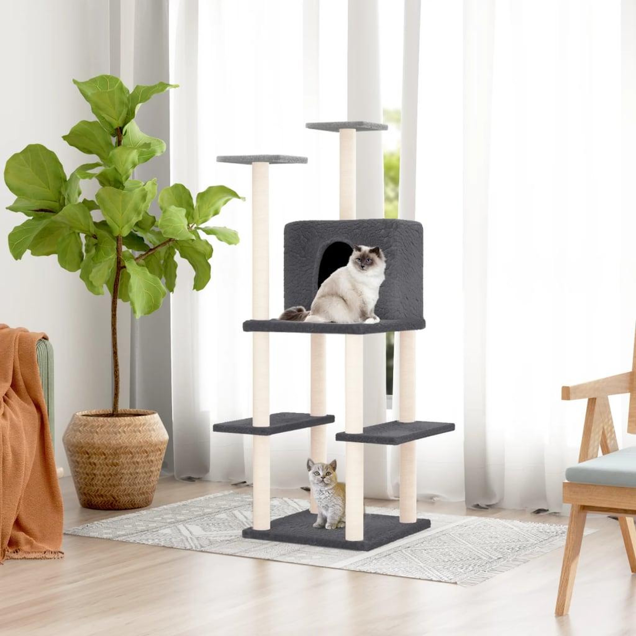 VIDAXL Arbre a chat avec griffoirs en sisal Gris fonce 144,5 cm
