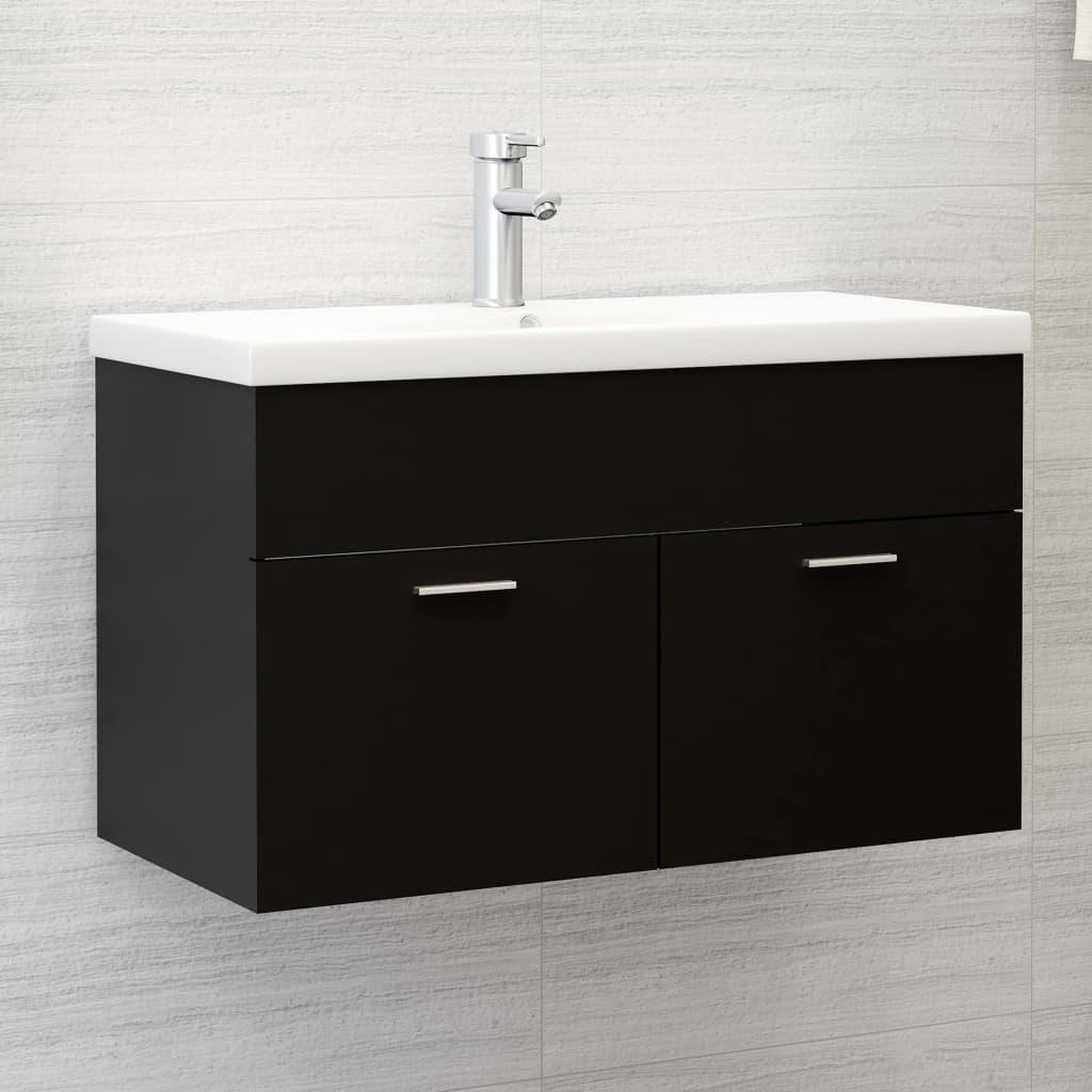 Voir la diapositive 1 : VIDAXL Armoire d'evier avec lavabo integre Noir Agglomere